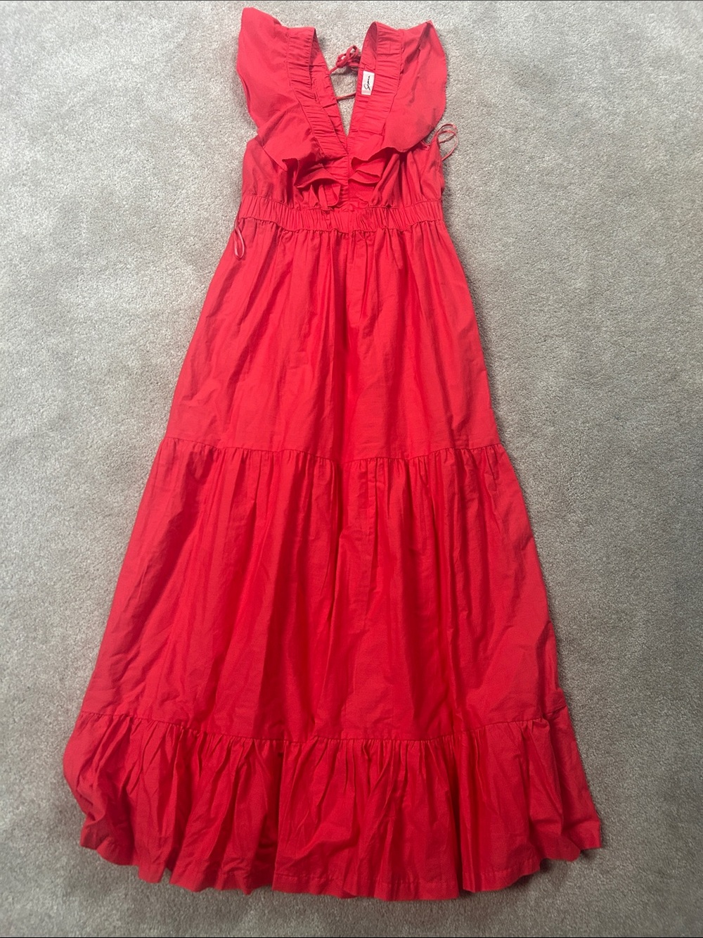 Japna Red Ruffled V-Neck Maxi Dress